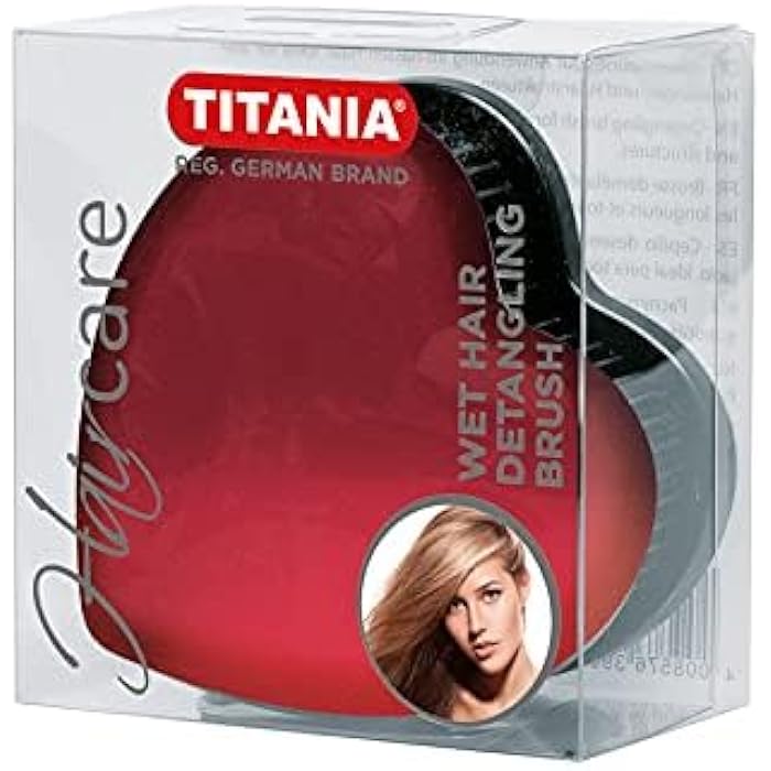 Titania 1779BOX Heart Shaped Detangling Hair Brush, Red and Black - Image 3